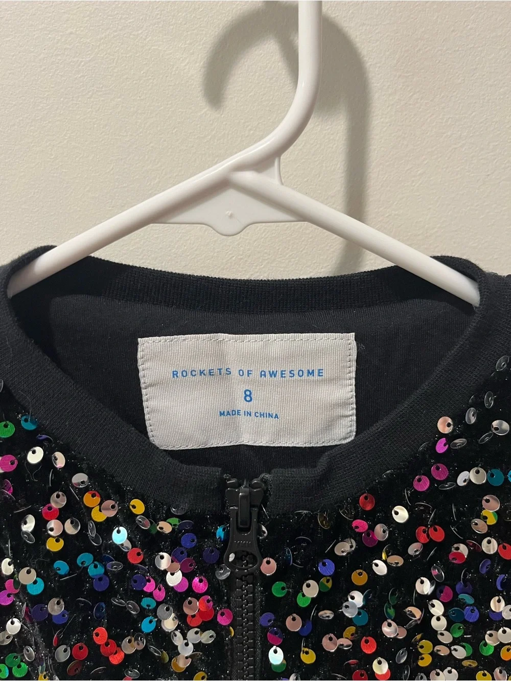 Girls' Black Multicolor Sequin Bomber Jacket - Sparkle Detail